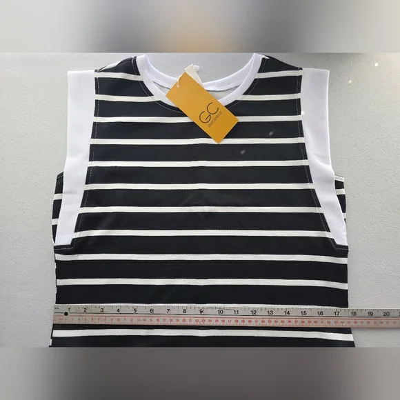 Grecerelle Black & White Striped Maxi Dress Pockets Slit Minimalist Clean Girl - Picture 12 of 14